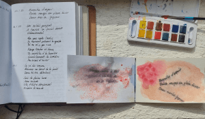 Création de cartes postales poétiques avec un haiku écrit à la main. Les cartes sont peintes à l'aquarelle et sont des originaux.
